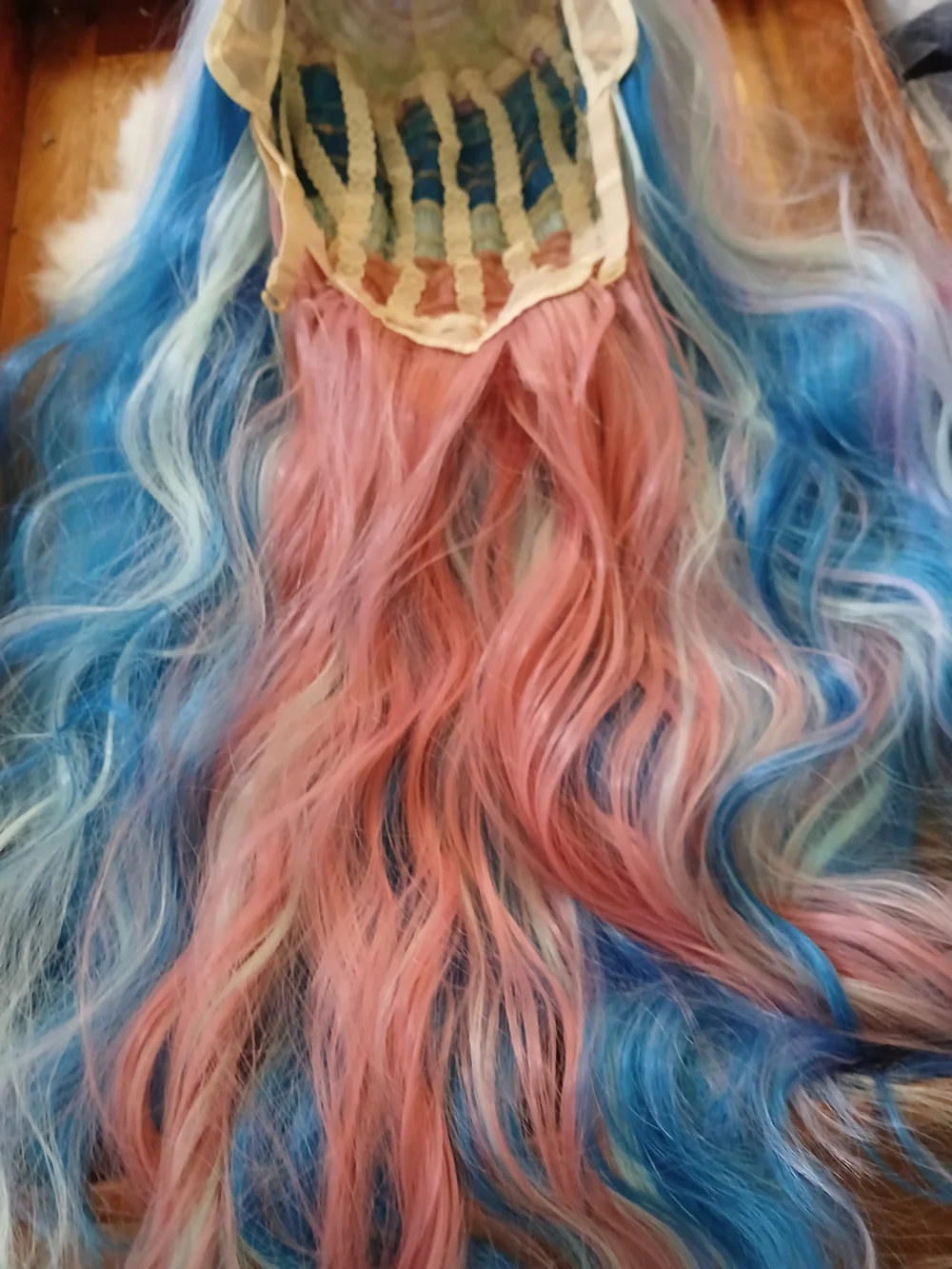Long Pastel Lavender Wig with Pink and Blue Highlights - Women's Wavy Style